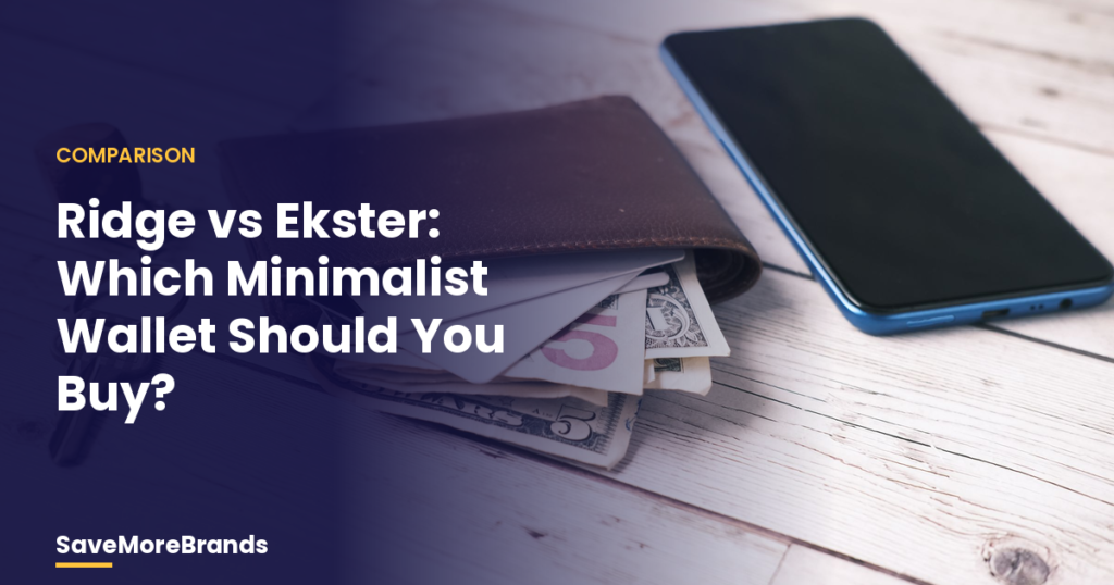 Slim black wallet on a table with the title Ridge vs Ekster